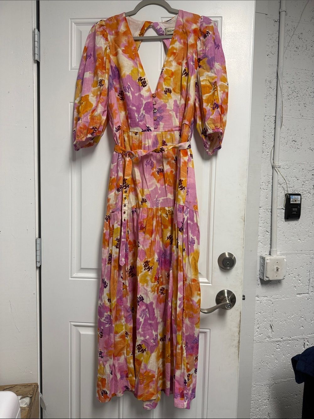 NICHOLAS the Label Floral V-Neck Midi Dress Pink, Orange & Yellow - WORN ONCE